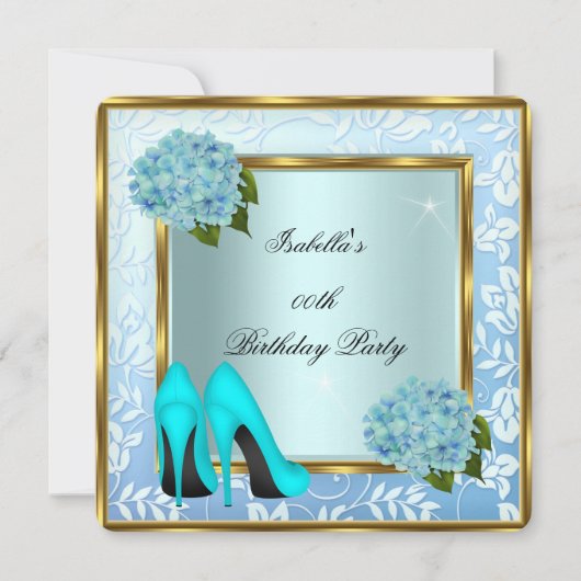Invitation Jolies Hydrangeas Saphyr Escarpins Floraux Anniver (Devant)