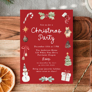 Invitation Jolies Illustrations à l'aquarelle Fête de Noël Ro