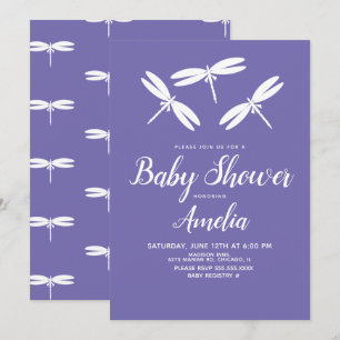 Invitation Jolies libellules Baby shower violet blanc