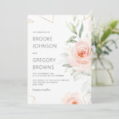 Invitation Jolies nuances roses du Mariage géométrique floue (Debout devant)