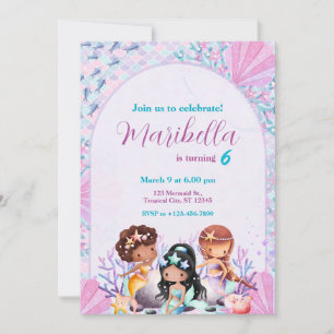 Invitation Jolies Petites Sirènes Sous La Mer Fête D'annivers