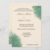 Invitation Jolies plumes de paon (Devant / Derrière)