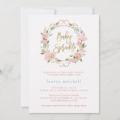 Invitation Jolies roses roses roses et script d'or| Bébé saup (Devant)