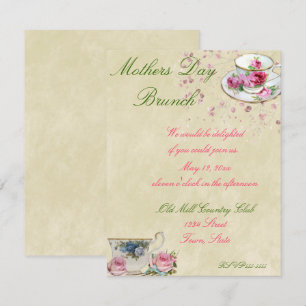 Invitation Jolies tasses à thé, Fête des Mères ou Brunch Mari