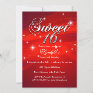 Invitation Joliment Rouge Étincelante Sweet Sixtee
