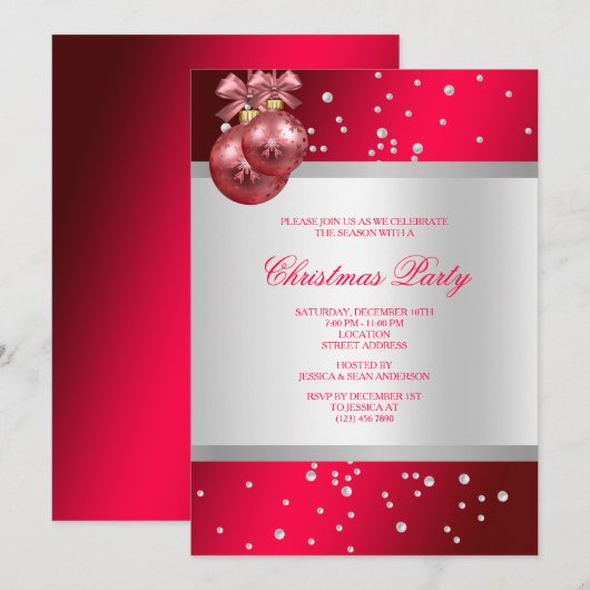 Invitation Jolis Babillards & Perles d'Argent Fuchsia Noël (Devant / Derrière)