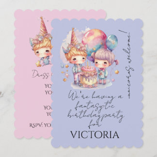 Invitation Jolis Ballons en Forme de Licorne Mauve Pastel pou