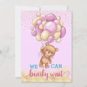 Invitation Jolis ballons en forme d'ours en peluche rose et o