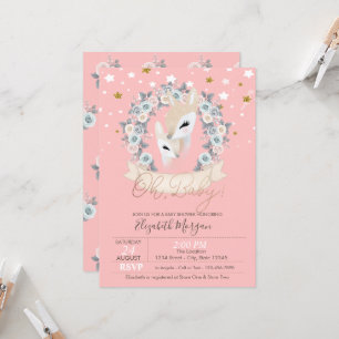 Invitation Jolis bébés rennes fleurs étoiles Baby Shower