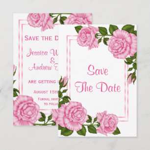 Invitation Jolis bouquets de coin roses Mariage Save The Date