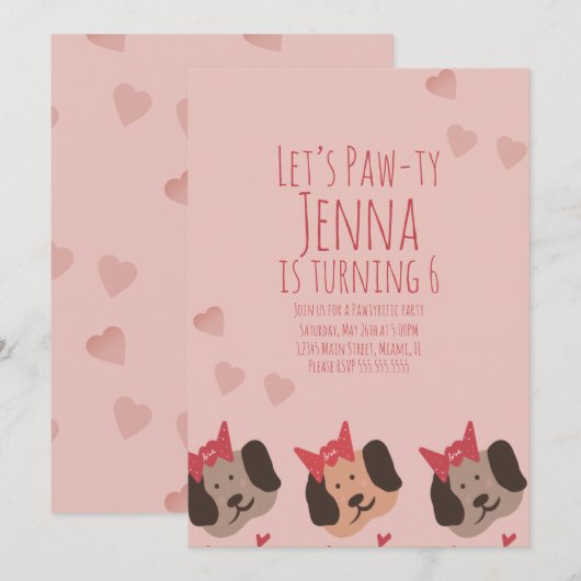 Invitation Jolis chiens d'anniversaire pour la Saint-Valentin (Devant / Derrière)