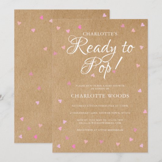 Invitation Jolis cœurs roses prêts à éclore Baby Shower Boho (Devant / Derrière)