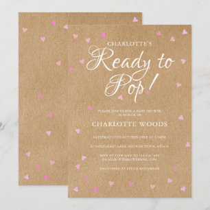 Invitation Jolis cœurs roses prêts à éclore Baby Shower Boho
