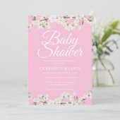 Invitation Jolis couples de fleurs blanches pour Baby Shower/ (Debout devant)