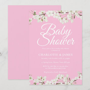 Invitation Jolis couples de fleurs blanches pour Baby Shower/