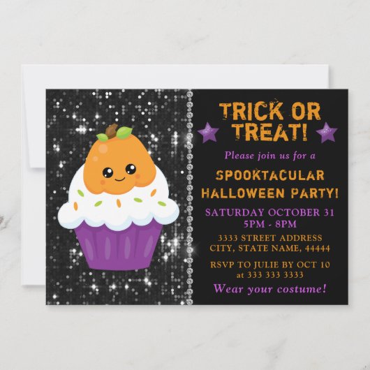 Invitation Jolis Cupcakes d'Halloween en forme de citrouille (Devant)