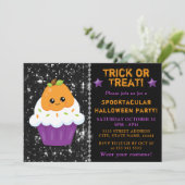 Invitation Jolis Cupcakes d'Halloween en forme de citrouille (Debout devant)