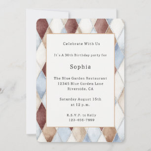 Invitation Jolis Diamants Bleus Crème Beige Marron Anniversai
