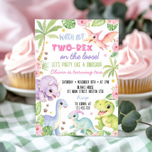 Invitation Jolis dinosaures de la jungle Deux Rex Fille Anniv