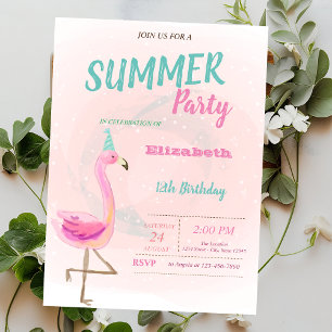 Invitation Jolis Flamants Roses Fête d'anniversaire d'été