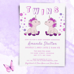 Invitation Jolis jumeaux licorne 2 Filles Baby Shower 