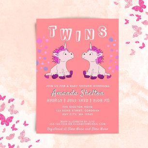 Invitation Jolis jumeaux licorne 2 Filles Baby Shower