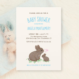 Invitation Jolis lapins de la forêt avec des cœurs Baby Showe