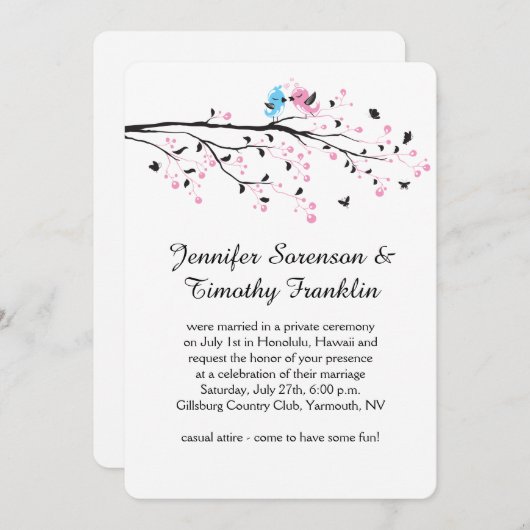 Invitation Jolis Mariés Fleurs et Papillons de Réception (Devant / Derrière)