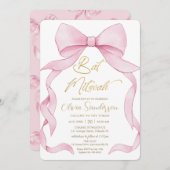Invitation Jolis Nœuds Ruban Rose Coquette Bat Mitzvah (Devant / Derrière)