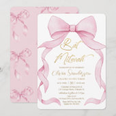 Invitation Jolis noeuds rubans roses Coquette pour Bat Mitzva (Devant / Derrière)