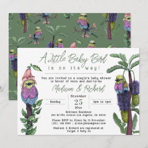 Invitation Jolis Oiseaux Tropicaux Verts Baby Shower pour un