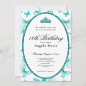 Invitation Jolis Papillons Sarcelle Début 18e Anniversaire (Devant)