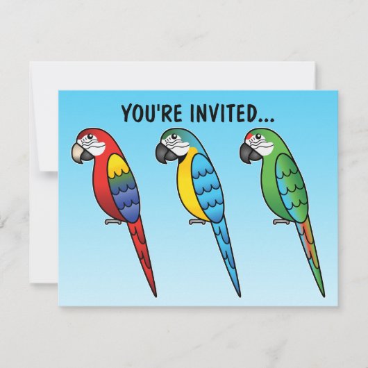 Invitation Jolis perroquets ara de dessin animé (Devant)