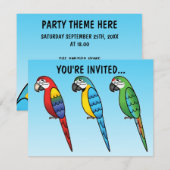 Invitation Jolis perroquets ara de dessin animé (Devant / Derrière)