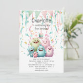 Invitation Jolis Petits Monstres 1er Anniversaire Fille (Debout devant)