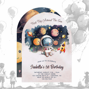 Invitation Jolis Planètes de l'Espace Extérieur 1er Anniversa