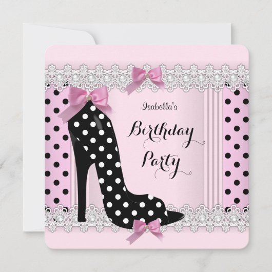 Invitation Jolis points roses Chaussures à talons hauts Fête (Devant)