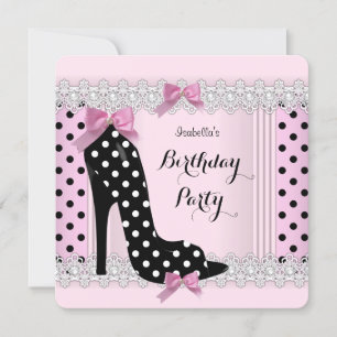 Invitation Jolis points roses Chaussures à talons hauts Fête 
