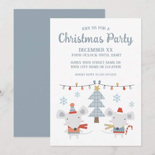 Invitation Jolis souris de Noël et arbre (Devant / Derrière)