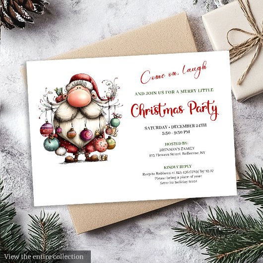 Invitation Jolly Funny Santa Red Green Editable Holiday Card