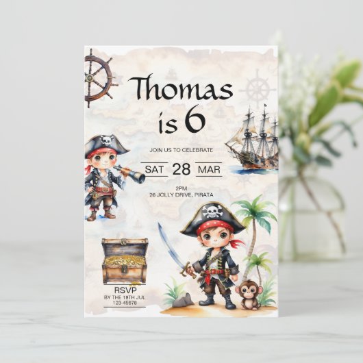 Invitation Jolly Pirates 6e anniversaire (Debout devant)