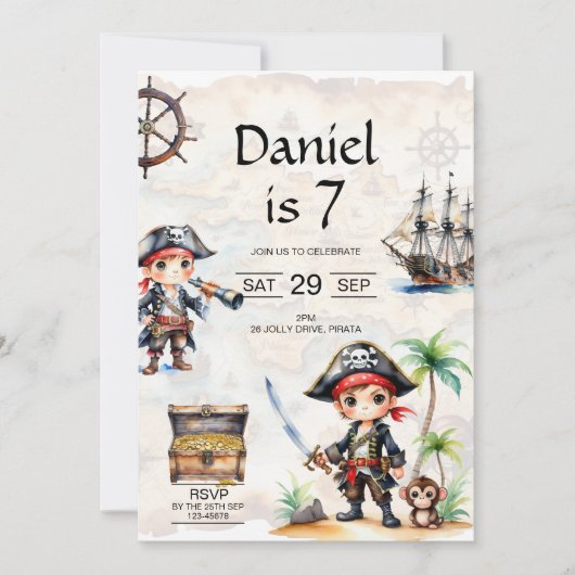 Invitation Jolly Pirates 7e fête d'anniversaire (Devant)