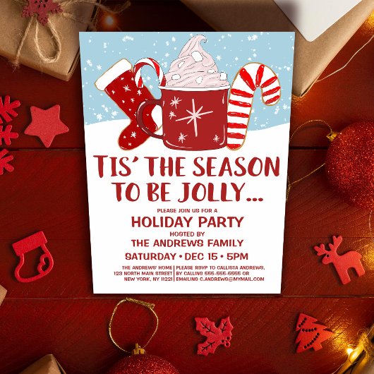 Invitation Jolly Red Blue Cocoa Sucre de canne Stocking Holid
