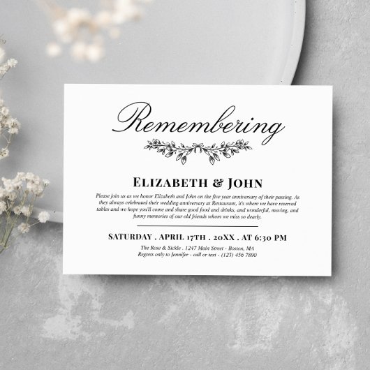 Invitation Jonction de verdure noire commémorant l'anniversai