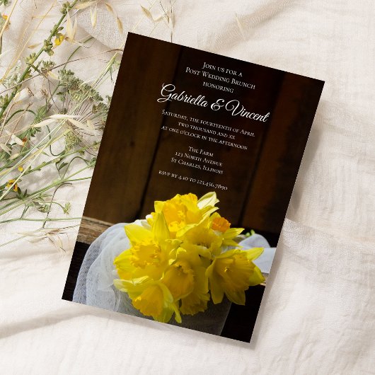 Invitation Jonquilles rustiques et brunch de mariage en bois