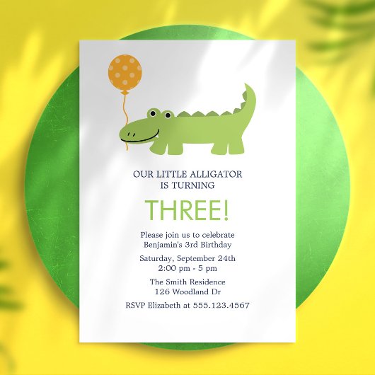 Invitation Jote Alligator fête d'anniversaire