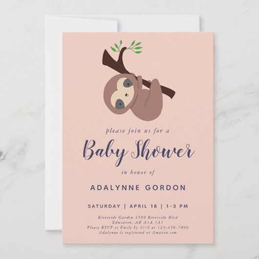 Invitation Jote Baby shower rose violet mauve adorable animal (Devant)