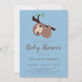 Invitation Jote Baby shower Sloth Boy Bleu Brown Kawaii (Devant)
