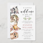 Invitation Jote Bois animaux fille baby shower rose (Devant)