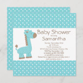 Invitation Jote Brown Blue Giraffe Boys Baby shower (Devant / Derrière)